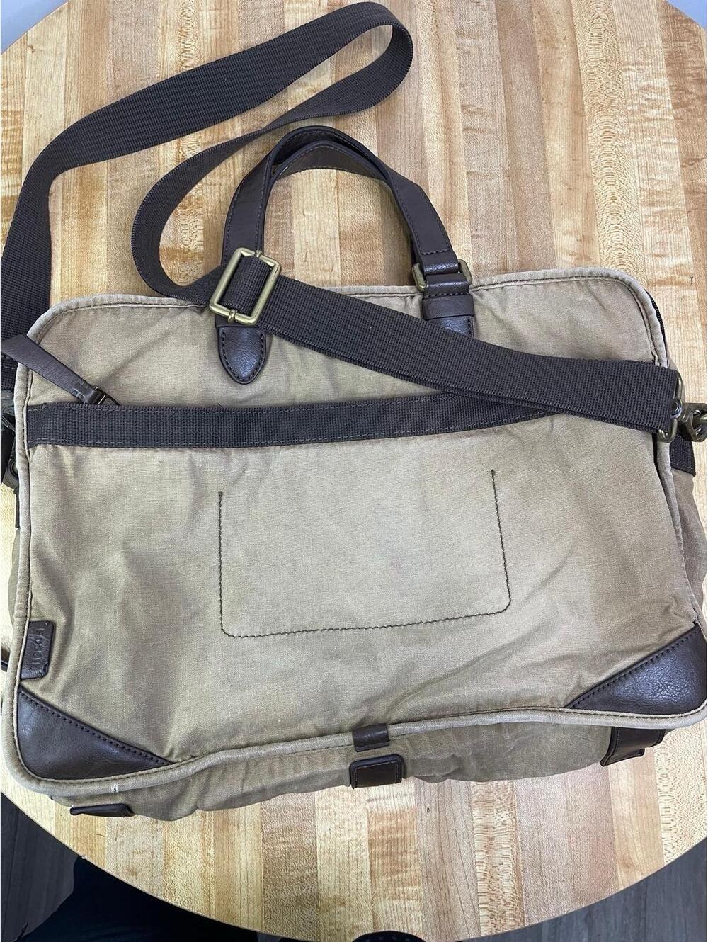 Fossil VTG Messenger Shoulder Satchel Bag Briefcase Canvas Leather Vintage